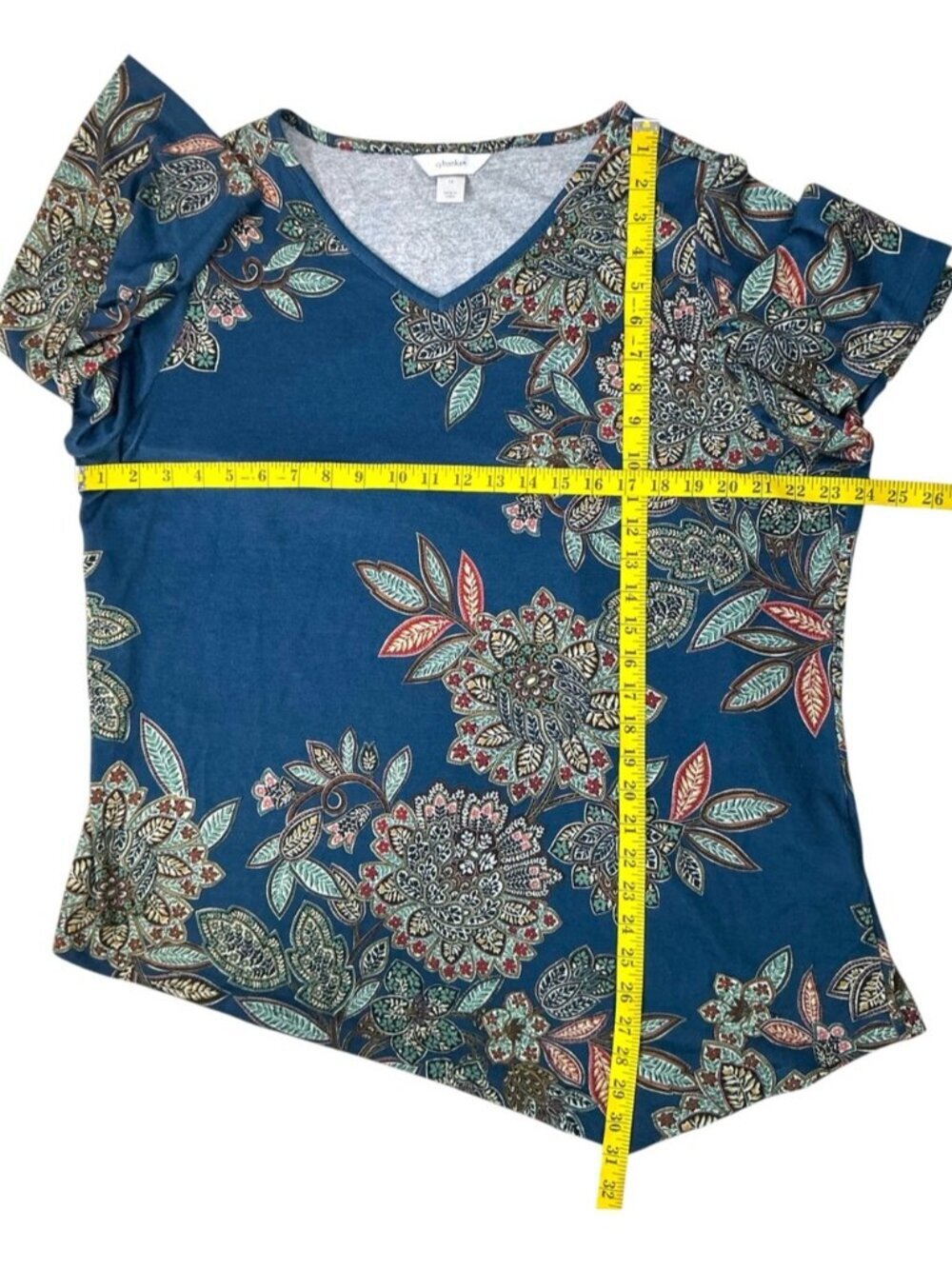 Banks Artistic Top Asymmetrical Tunic Boho V Neck 3/4 Sleeve Blue Women Plus 1X - Picture 3 of 13